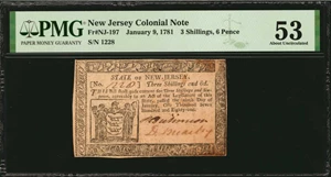 image for: NJ-197. New Jersey. January 9, 1781. 3 Shillings, 6 Pence. PMG About Uncirculated 53.