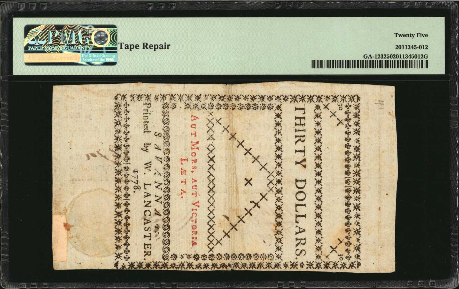 image for: GA-123. Georgia. May 4, 1778. $30. PMG Very Fine 25.