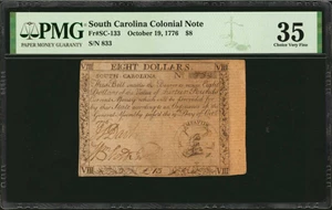 image for: SC-133. South Carolina. October 19, 1776. $8. PMG Choice Very Fine 35.