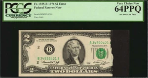 image for: Fr. 1935-B. 1976 $20 Federal Reserve Note. New York. PCGS Currency Very Choice New 64 PPQ. Ink Smear on Face.