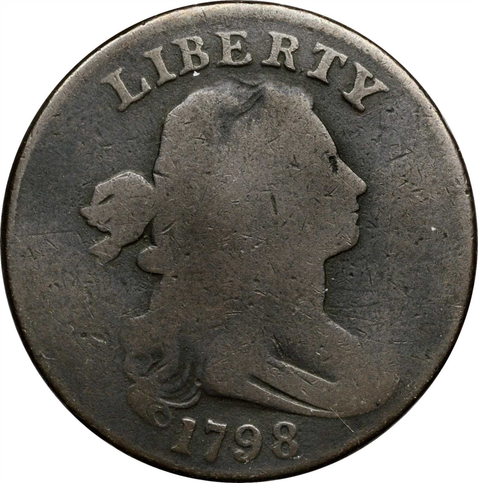 image for: 1798 Draped Bust Cent. S-162. Rarity-4. Style I Hair. Good-6.
