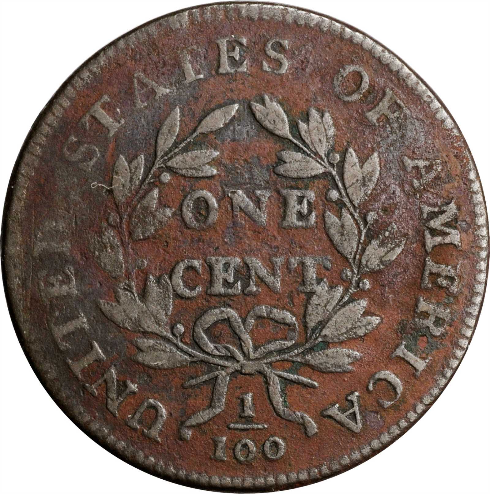 image for: 1798 Draped Bust Cent. S-162. Rarity-4. Style I Hair. VG-8, Environmental Damage.