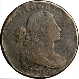 image for: 1798 Draped Bust Cent. S-171. Rarity-4. Style II Hair. Fine-12, Cleaned, Damaged.