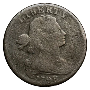image for: 1798 Draped Bust Cent. S-187. Rarity-1. Style II Hair. VG-8, Porous, Bent.