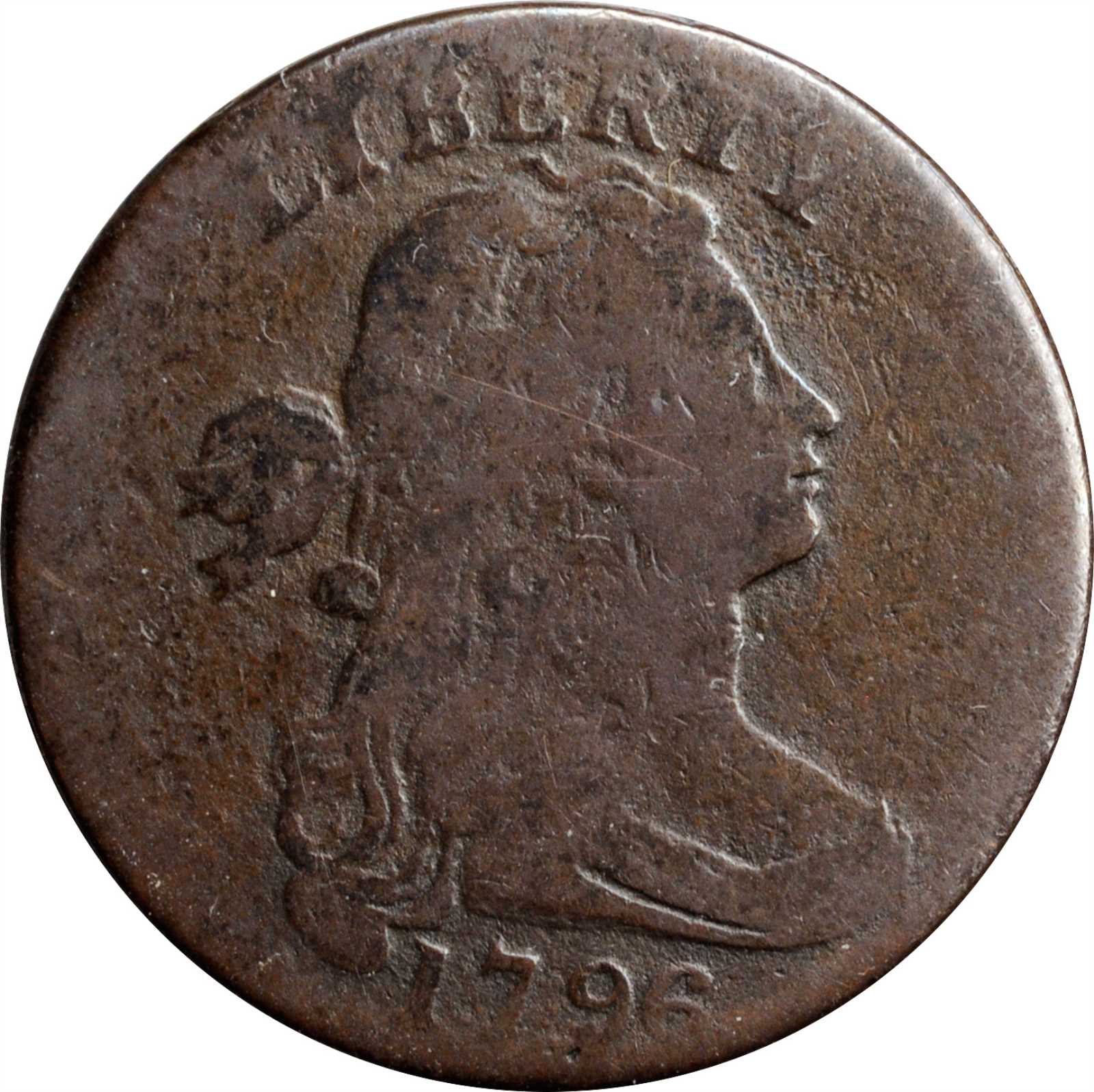 image for: 1796 Draped Bust Cent. S-112. Rarity-4+. Reverse of 1794. VG-8, Burnished.
