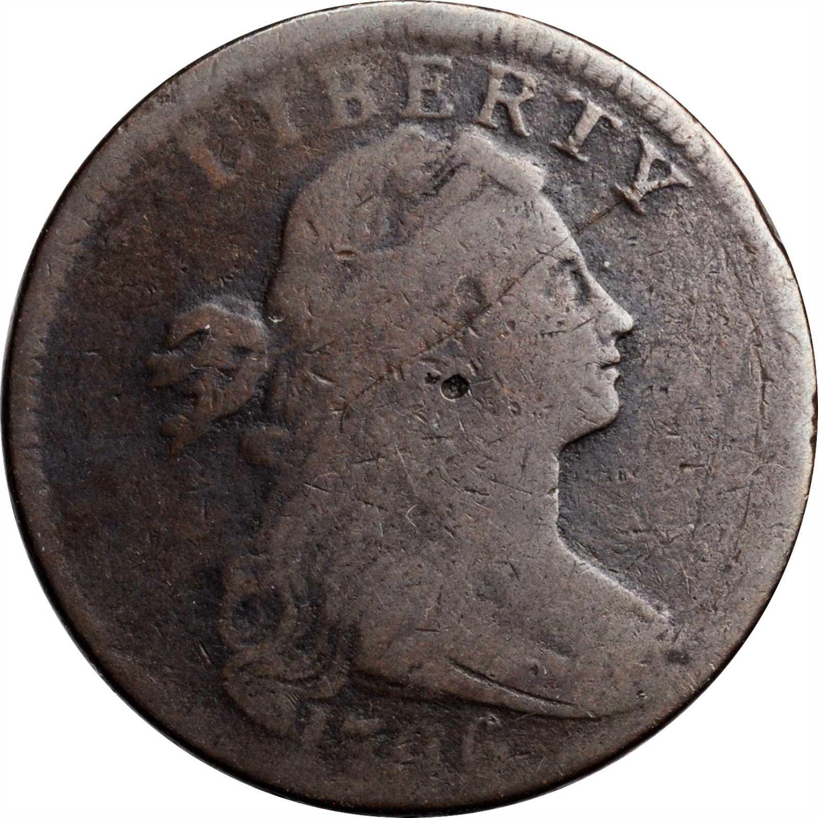 image for: 1796 Draped Bust Cent. S-101. Rarity-5-. Reverse of 1794. Good-6, Damaged.
