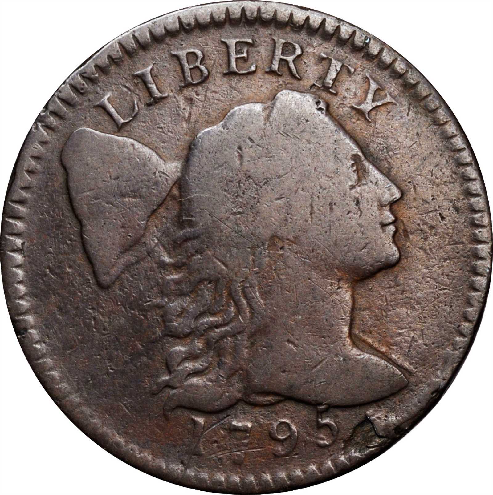 image for: 1795 Liberty Cap Cent. S-76A. Rarity-5. Lettered Edge. VG-8, Scratch, Rim Nicks.