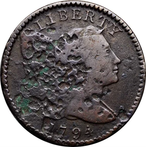 image for: 1794 Liberty Cap Cent. S-72. Rarity-2. Head of 1795. VF-20, Pitted.
