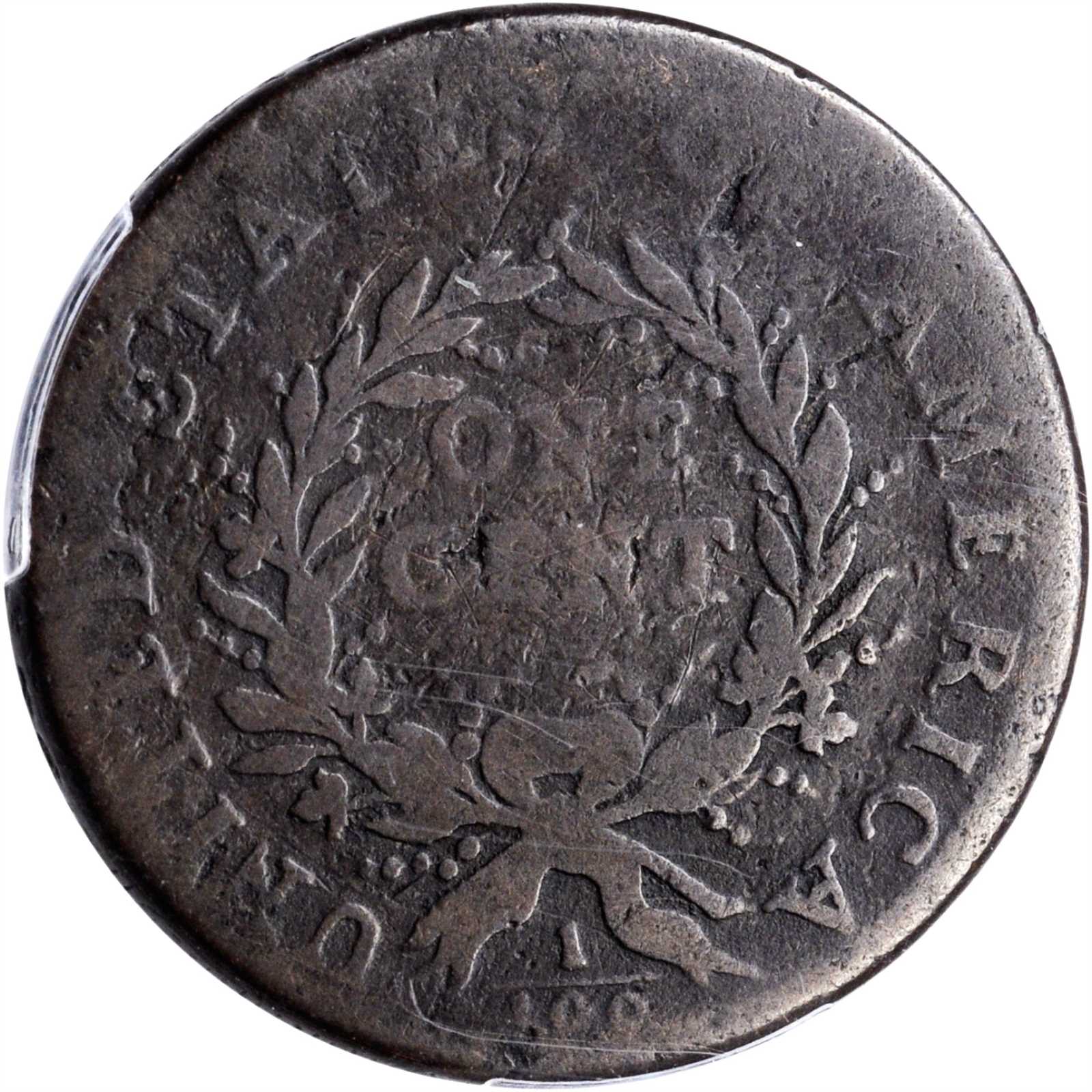 image for: 1793 Flowing Hair Cent. Wreath Reverse. S-5. Rarity-4. Vine and Bars Edge. Good Details--Planchet Flaw (PCGS).