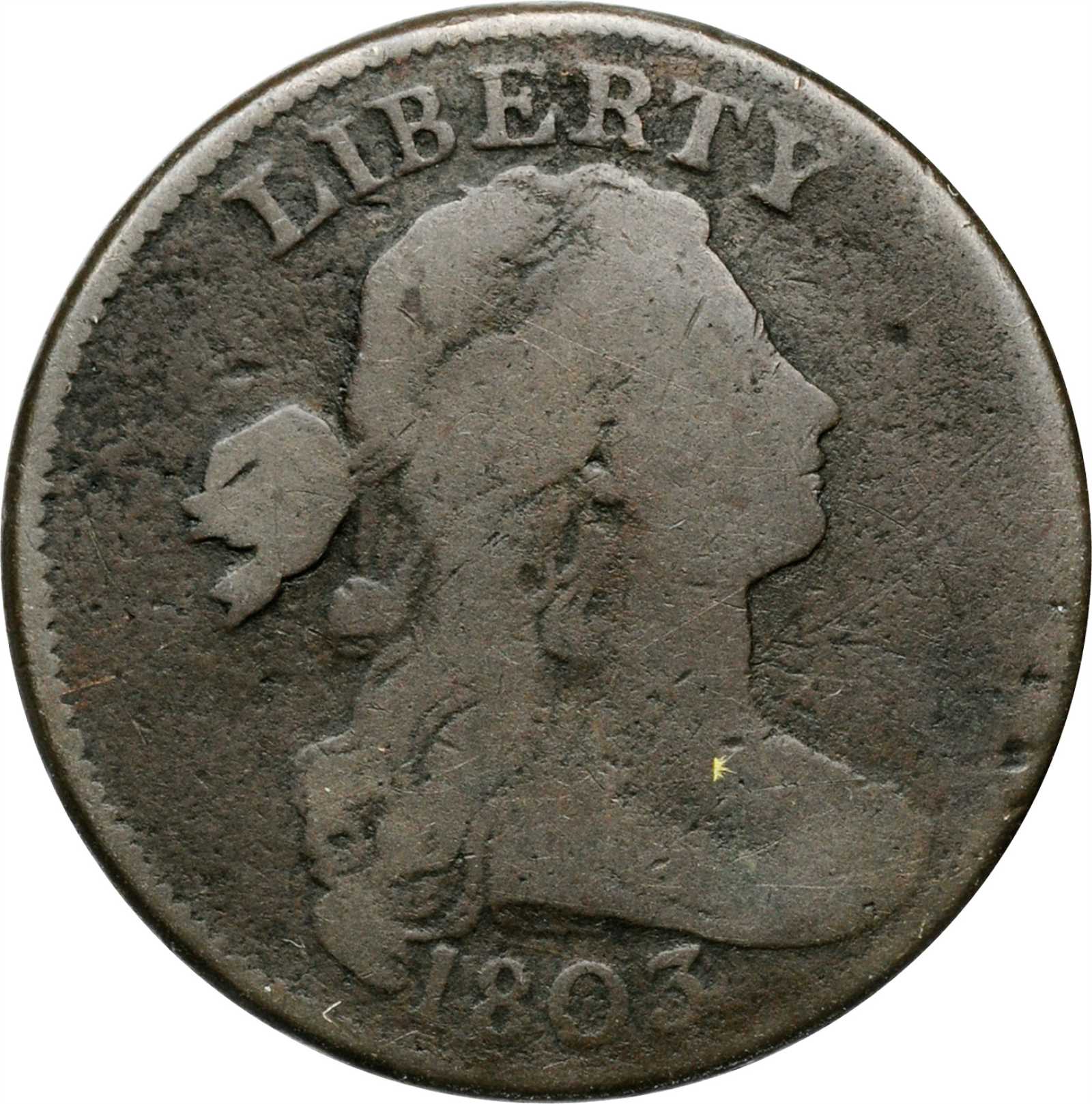 image for: 1803 Draped Bust Cent. S-246. Rarity-3. Small Date, Small Fraction. Good-6.