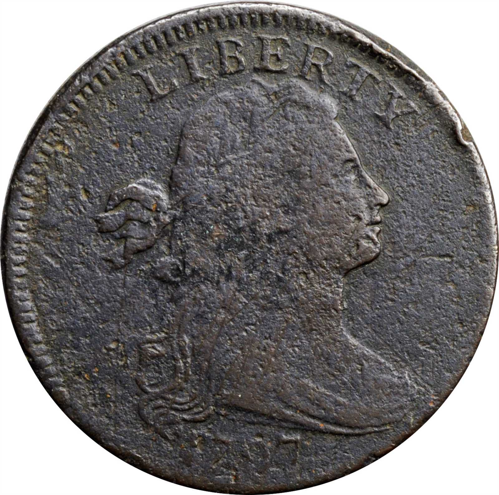 image for: 1797 Draped Bust Cent. S-130. Rarity-2. Reverse of 1797, Stems to Wreath. VF-20, Corrosion, Scratches.