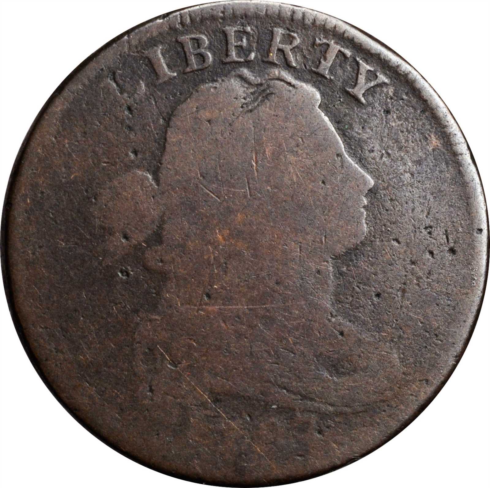 image for: 1797 Draped Bust Cent. S-120A. Rarity-3. Reverse of 1795, Plain Edge. AG-3.