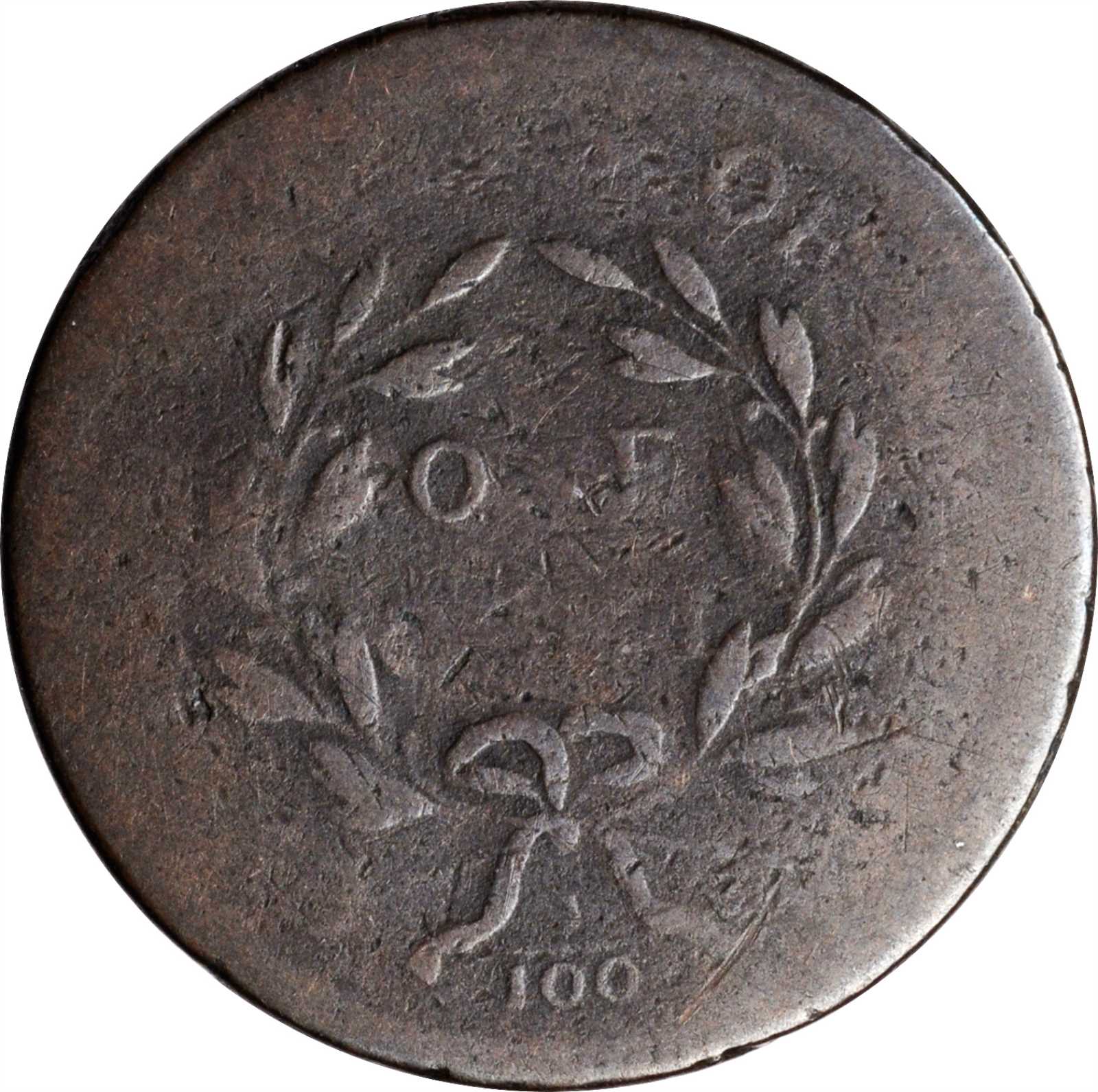 image for: 1797 Draped Bust Cent. S-120A. Rarity-3. Reverse of 1795, Plain Edge. AG-3.
