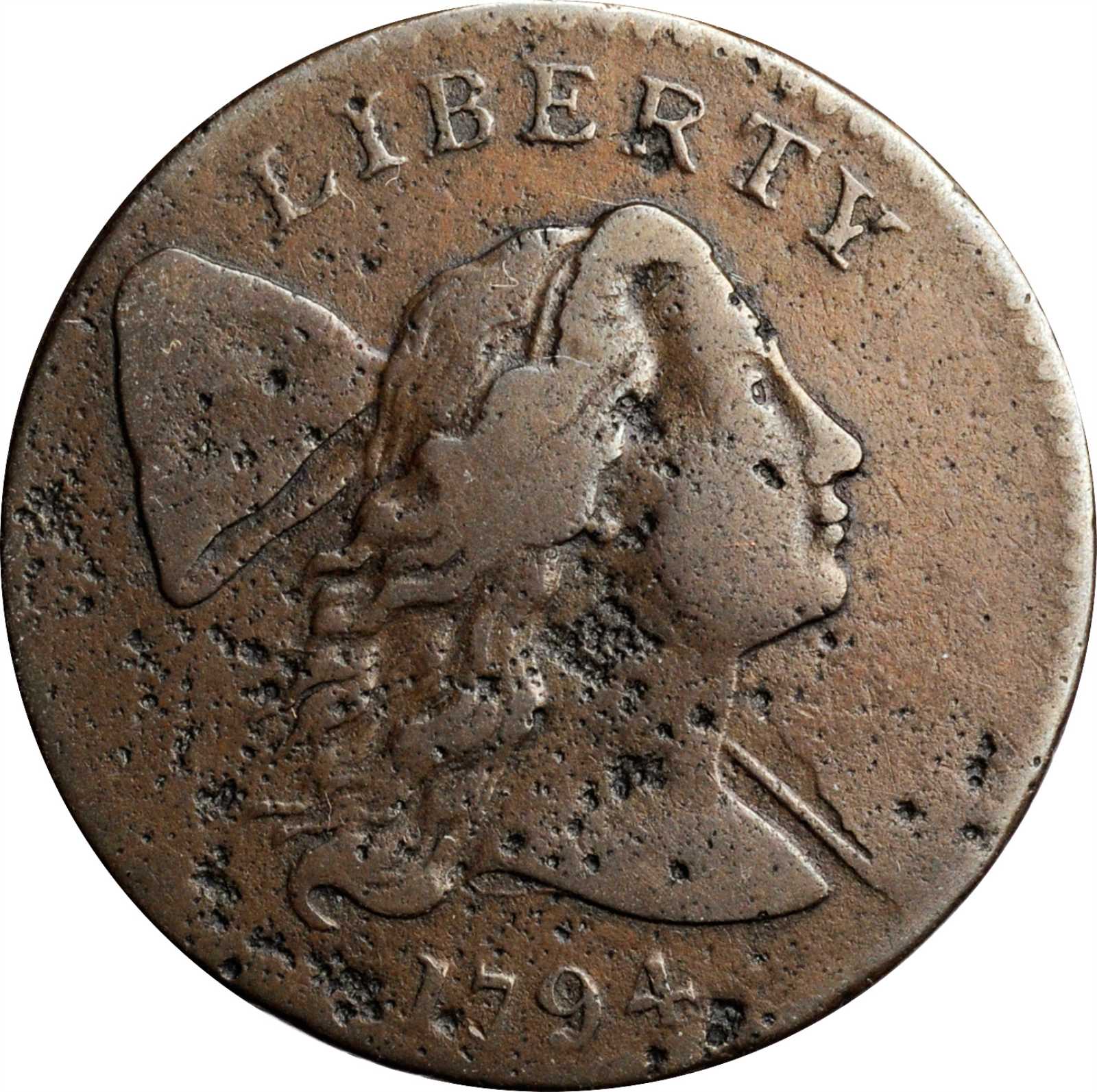 image for: 1794 Liberty Cap Cent. S-23. Rarity-4+. Head of 1794. Fine-12, Pitting.