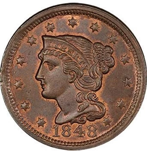 image for: L1C 1848 PCGS MS65 RB CAC