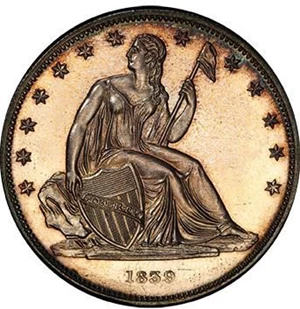 image for: $1 1839 J-104. RESTRIKE. PCGS PR63+