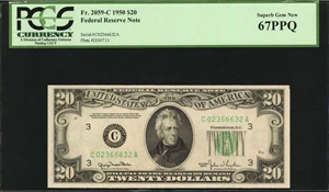 image for: Fr. 2059-C. 1950 $20 Federal Reserve Note. Philadelphia. PCGS Currency Superb Gem New 67 PPQ.
