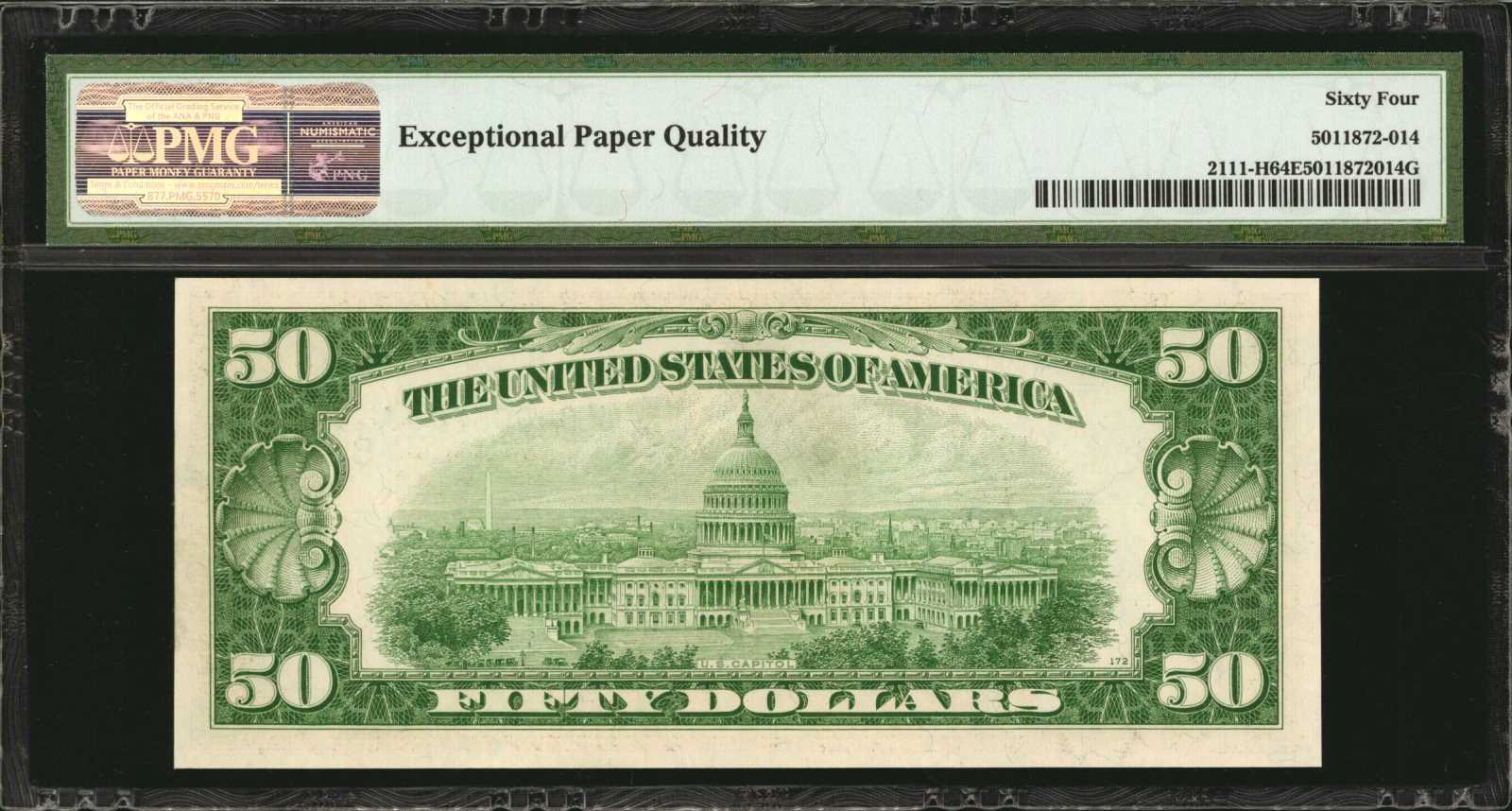 image for: Fr. 2111-H. 1950D $50  Federal Reserve Note. St. Louis. PMG Choice Uncirculated 64 EPQ.