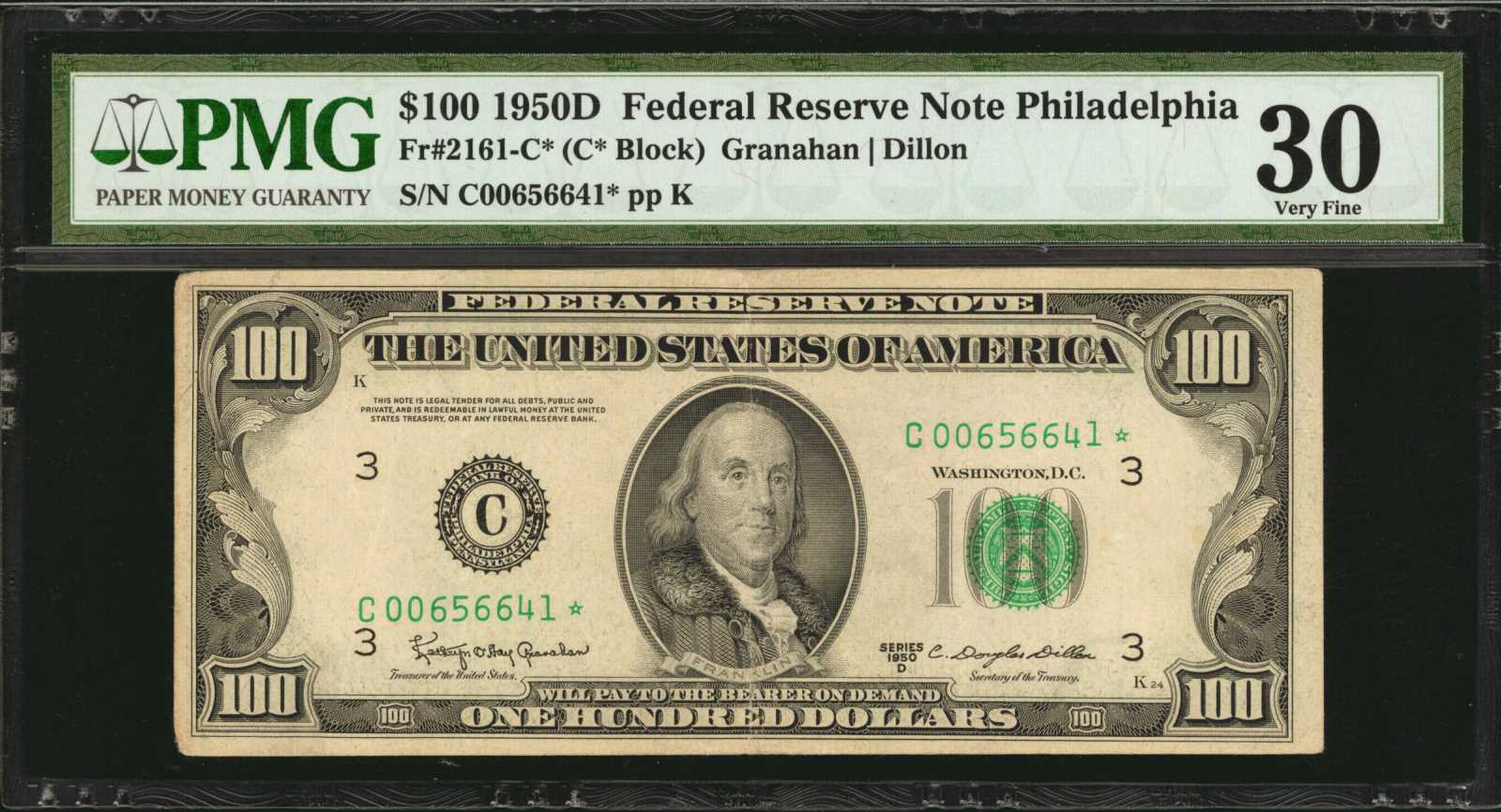 image for: Fr. 2161-C*. 1950D $100  Federal Reserve Star Note. Philadelphia. PMG Very Fine 30.