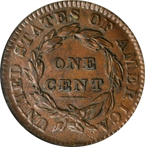image for: 1833 Matron Head Cent. N-2. AU-55 BN (NGC).
