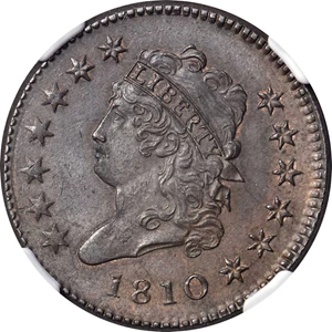 image for: 1810 Classic Head Cent. S-285. Rarity-2. MS-63 BN (NGC).