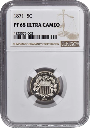 image for: 1871 Shield Nickel. Proof-68 Ultra Cameo (NGC).