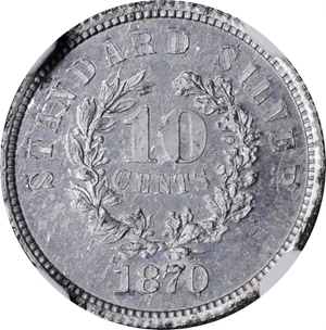 image for: 1870 Pattern Dime. Judd-871, Pollock-968. Rarity-7+. Aluminum. Reeded Edge. Proof-65 (NGC).
