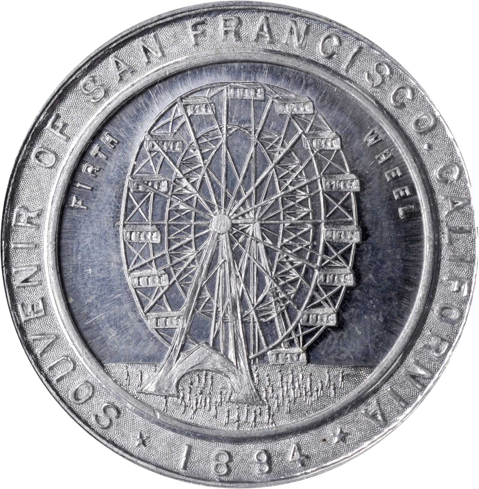 image for: 1894 California Midwinter Exposition. Administration Building - Ferris Wheel Dollar. HK-247. Rarity-5. Aluminum. MS-65 (NGC).