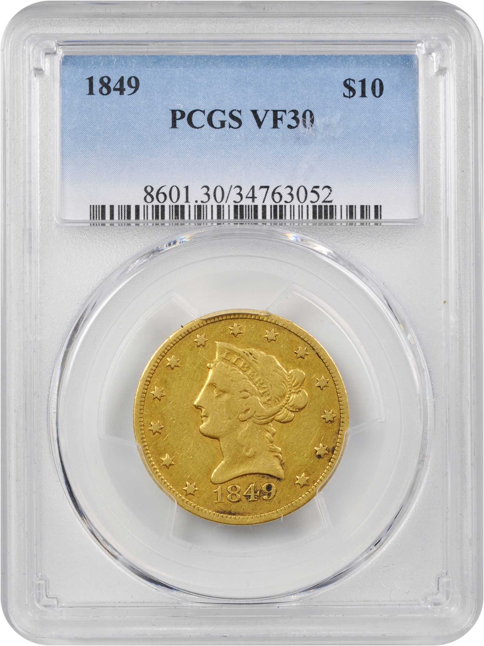 1849 $10 VF30 CAC thumbnail 3