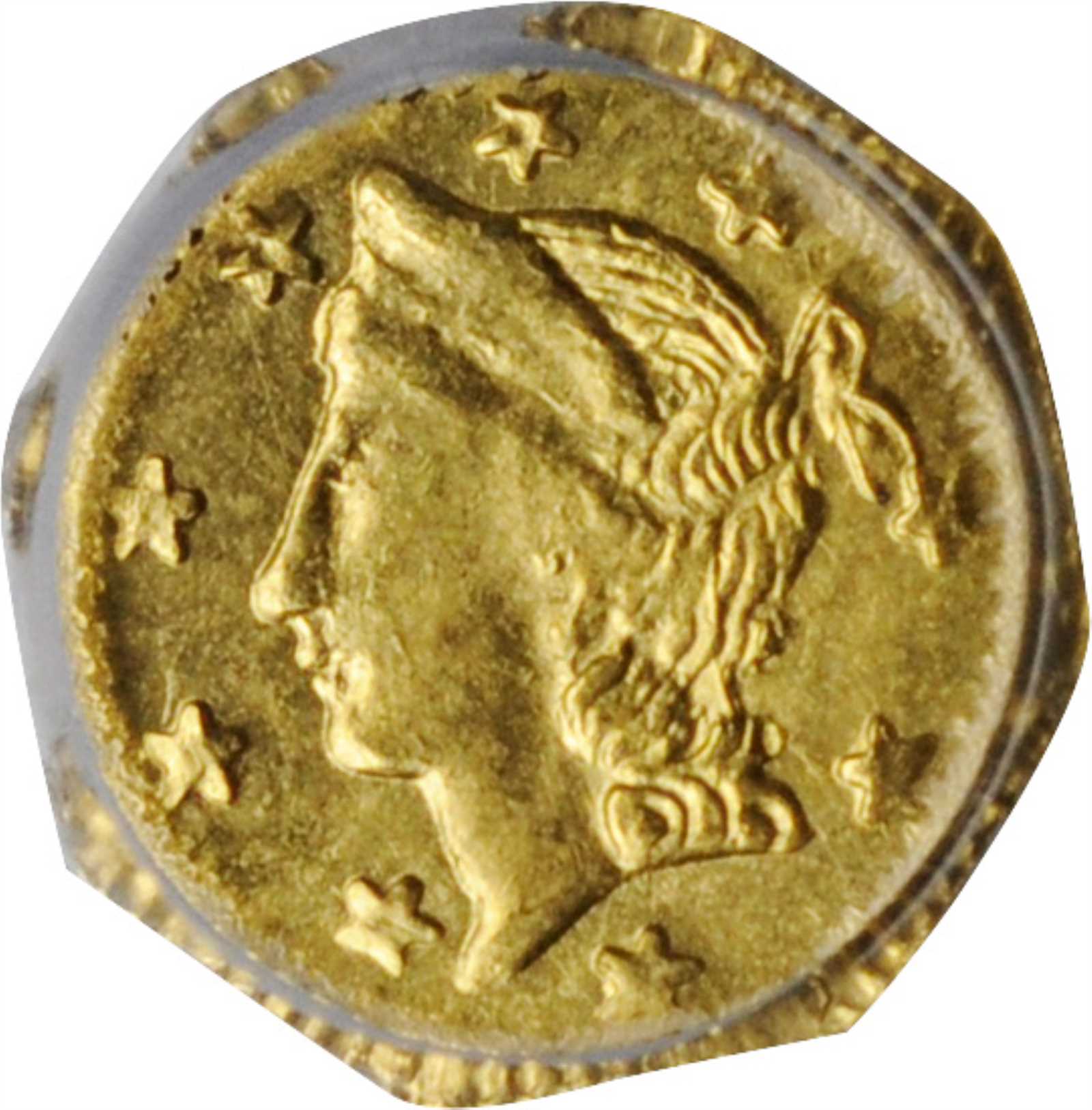 image for: 1857 Octagonal 25 Cents. Restrike. BG-1301A. Rarity-1. Liberty Head. MS-66+ (PCGS).