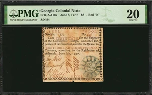 image for: GA-110a. Georgia. June 8, 1777. $8. PMG Very Fine 20.