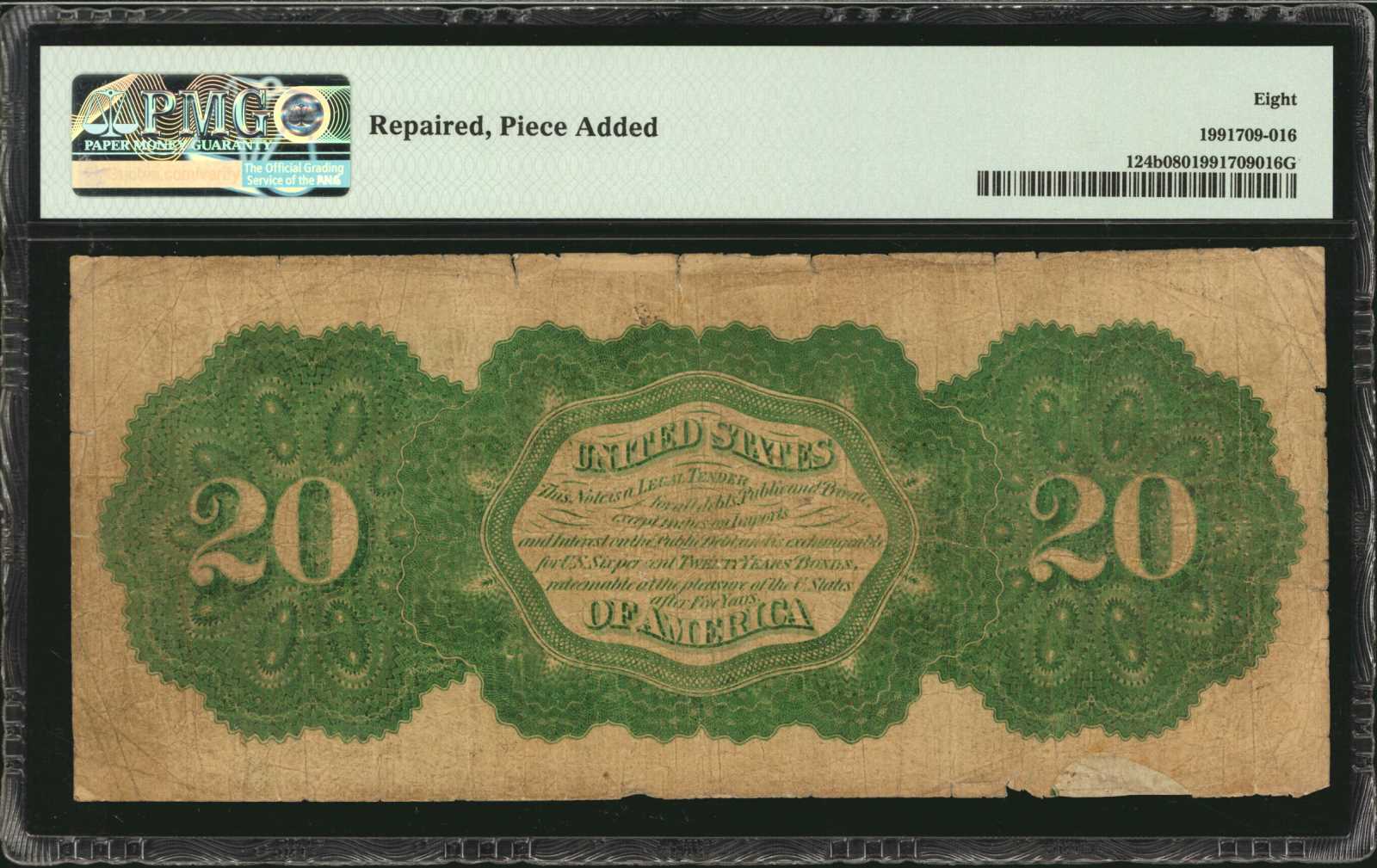 image for: Fr. 124b. 1862 $20 Legal Tender Note. PMG Very Good 8.