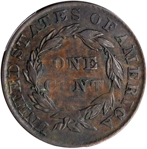 image for: 1829 Matron Head Cent. N-5. Rarity-3. Medium Letters. Fine-12 (PCGS).