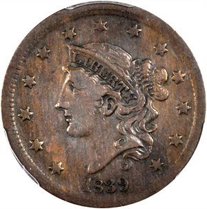 image for: 1839 Modified Matron Head Cent. N-4. Rarity-1. Silly Head. VF-35 (PCGS).