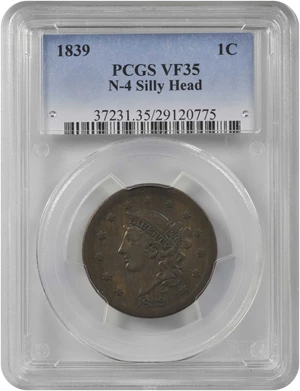 image for: 1839 Modified Matron Head Cent. N-4. Rarity-1. Silly Head. VF-35 (PCGS).