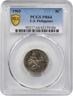 image for: PHILIPPINES. 5 Centavos, 1903. Philadelphia Mint. PCGS PROOF-64 Gold Shield.