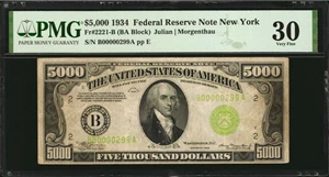 image for: Fr. 2221-B. 1934 $5000 Federal Reserve Note. New York. PMG Very Fine 30.