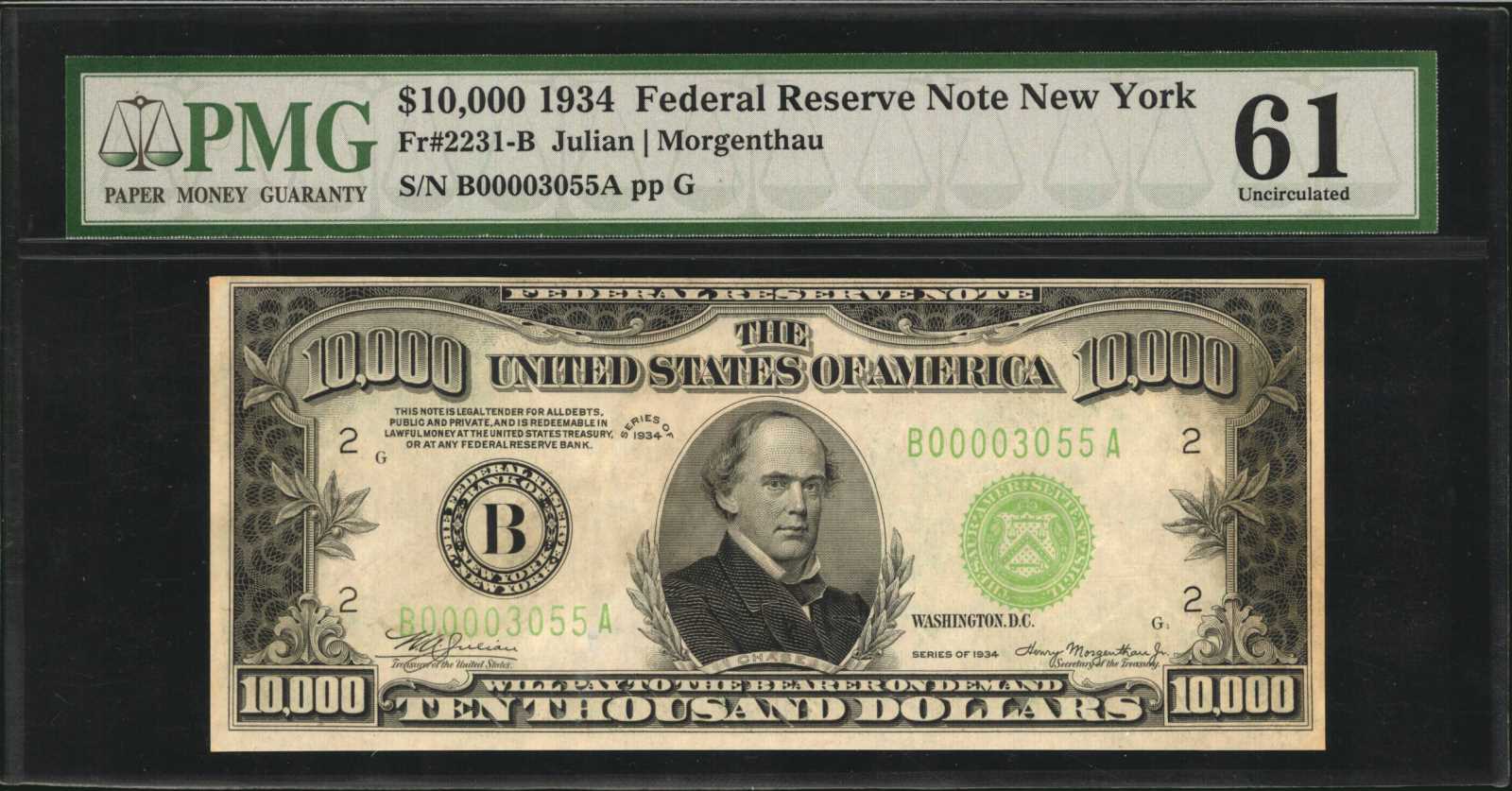 image for: Fr. 2231-B. 1934 $10,000 Federal Reserve Note. New York. PMG Uncirculated 61.