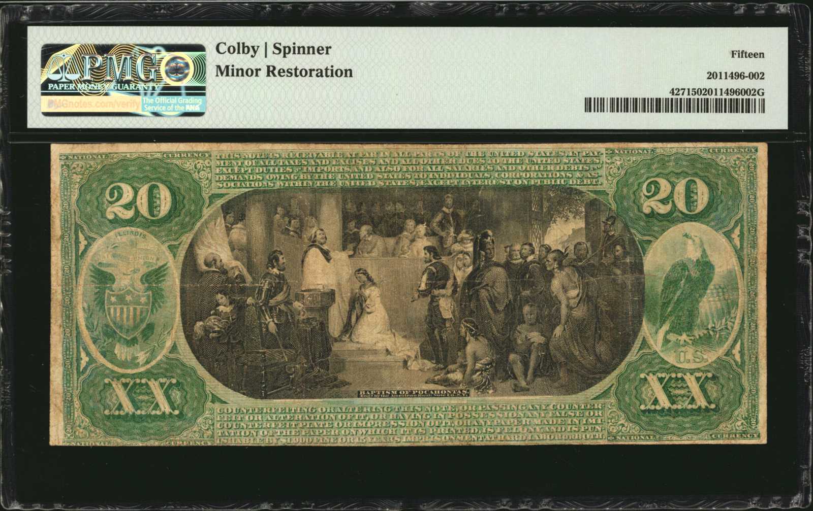 image for: Virginia, Illinois. $20 Original. Fr. 427. The Farmers NB. Charter #1471. PMG Choice Fine 15.