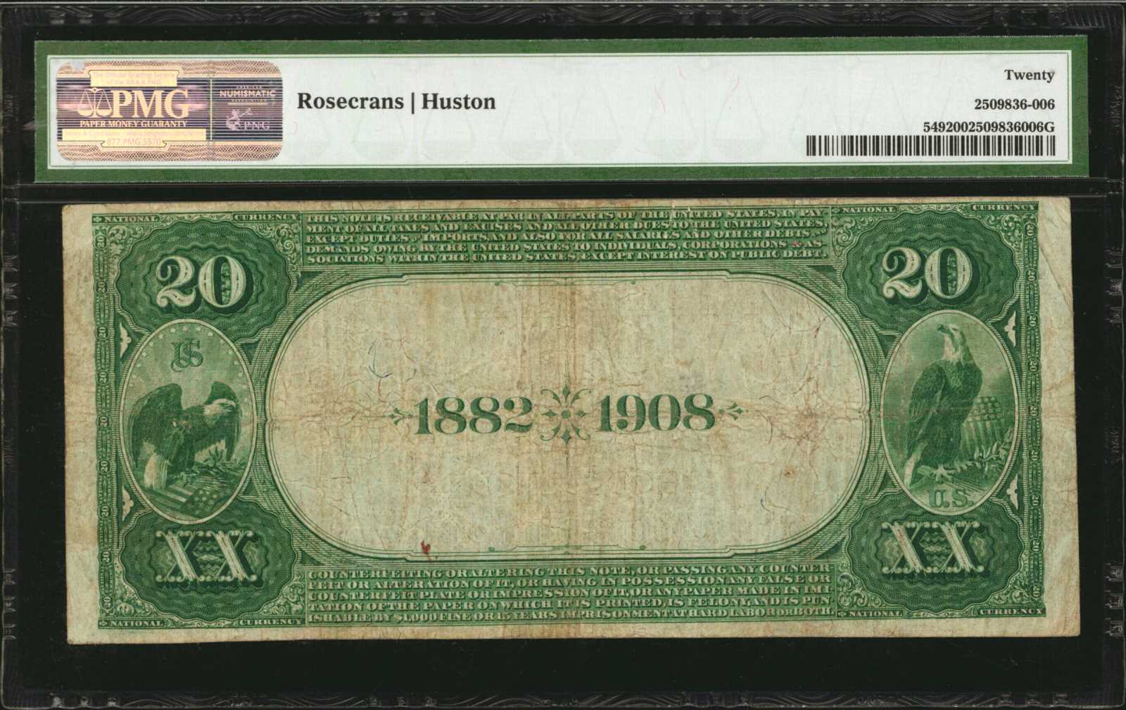 image for: Boston, Massachusetts. $20 1882 Date Back. Fr. 549. The South End NB. Charter #4202. PMG Very Fine 20.