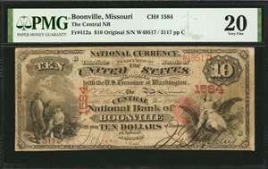 image for: Boonville, Missouri. $10 Original. Fr. 412a. The Central NB. Charter #1584. PMG Very Fine 20.