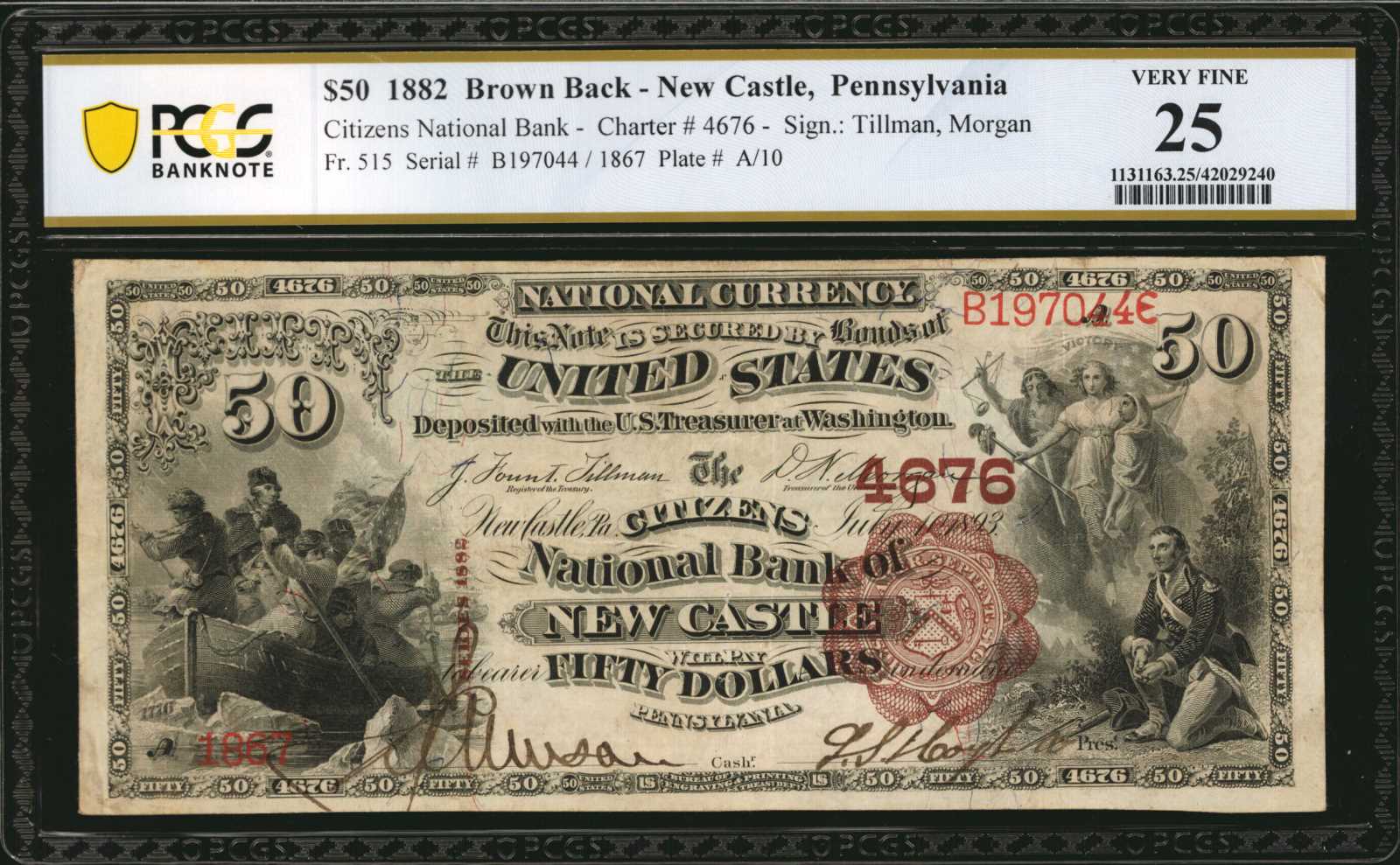 image for: New Castle, Pennsylvania. $50 1882 Brown Back. Fr. 515. The Citizens NB. Charter #4676. PCGS Banknote Very Fine 25.