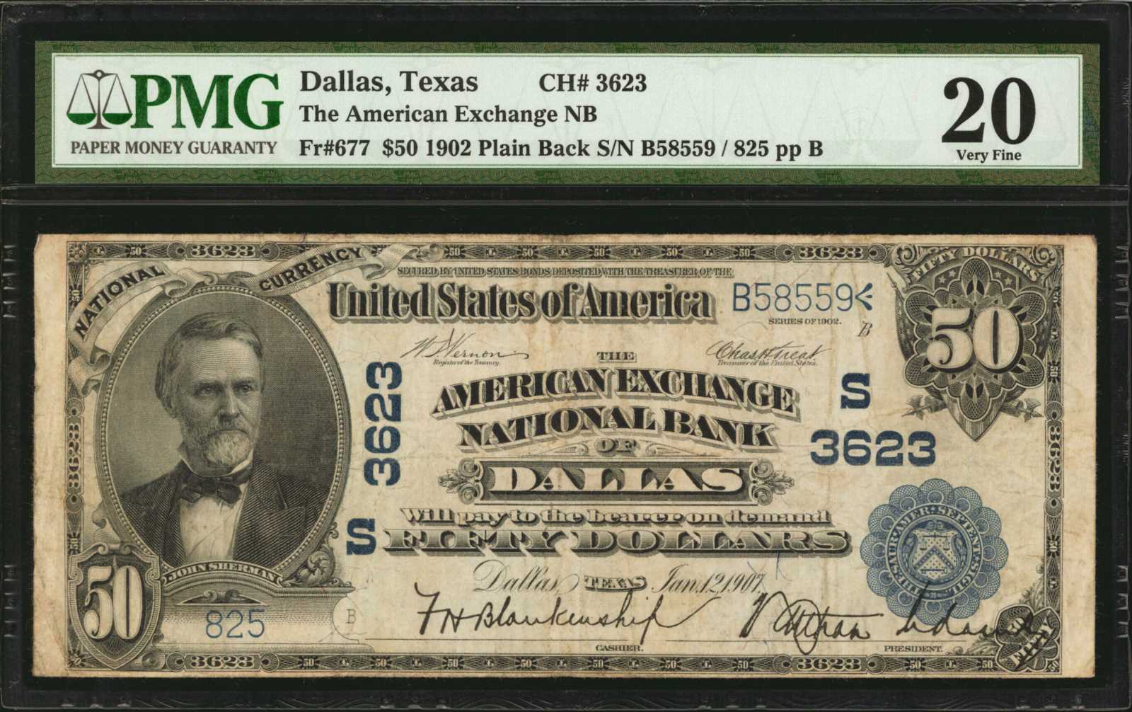image for: Dallas, Texas. $50 1902 Plain Back. Fr. 677. The National Exchange NB. Charter #3623. PMG Very Fine 20.