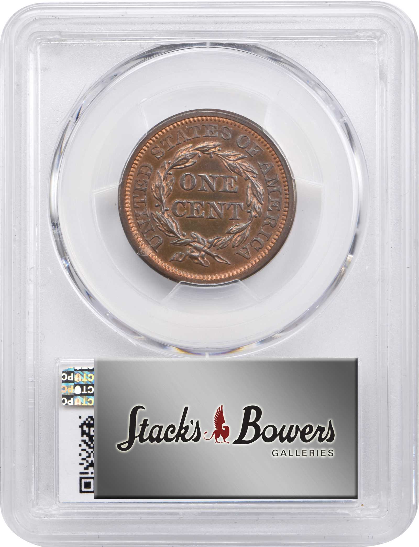 image for: 1849 Braided Hair Cent. N-18. Rarity-6. Proof-65+ RB (PCGS). CAC.