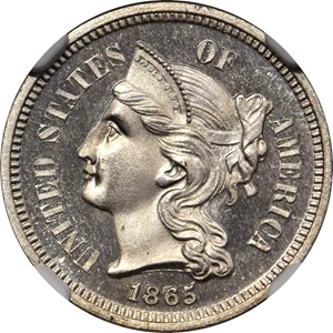 image for: 1865 Nickel Three-Cent Piece. Proof-67 Ultra Cameo (NGC).