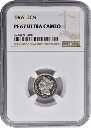 image for: 1865 Nickel Three-Cent Piece. Proof-67 Ultra Cameo (NGC).