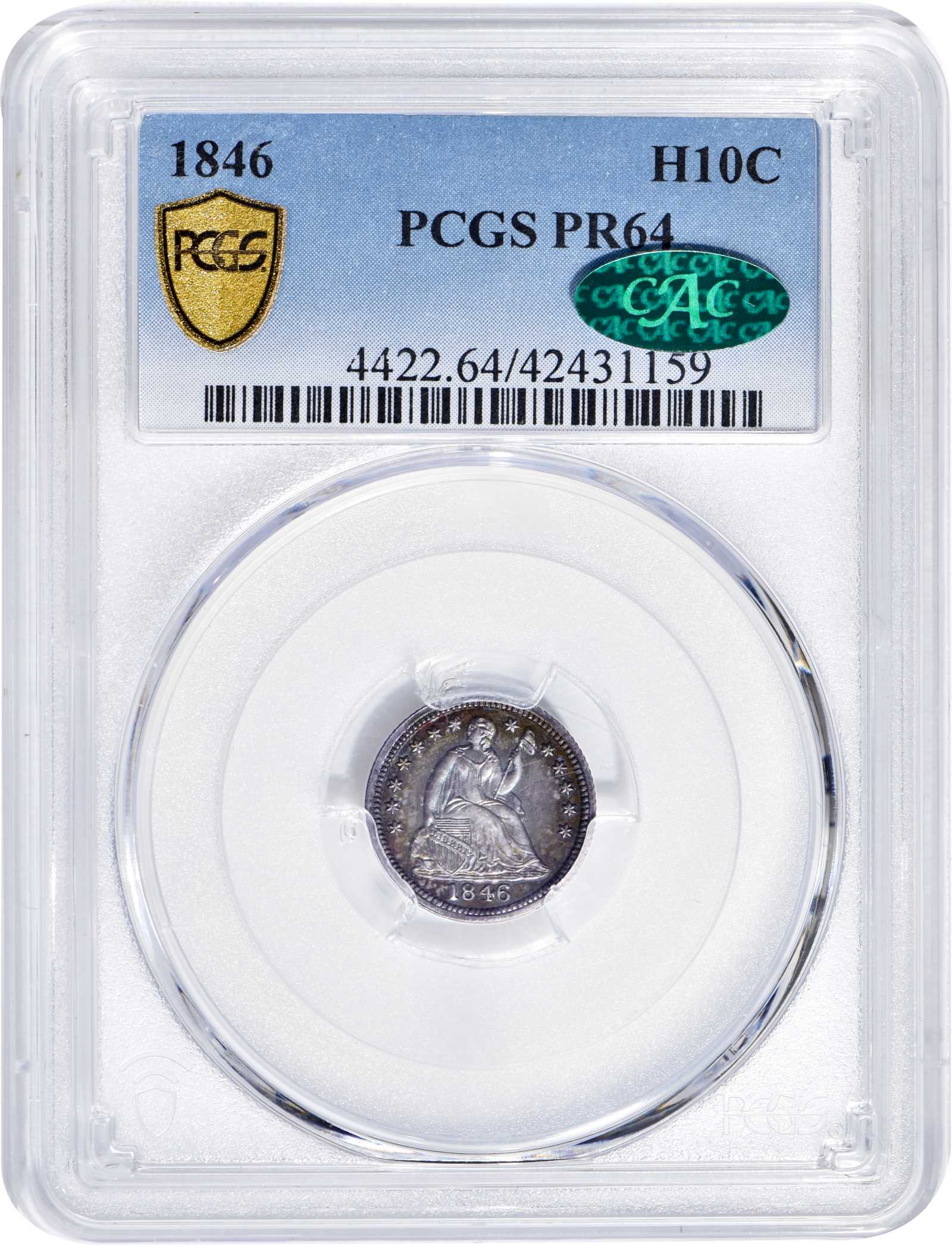 image for: 1846 Liberty Seated Half Dime. Proof-64 (PCGS).�CAC.