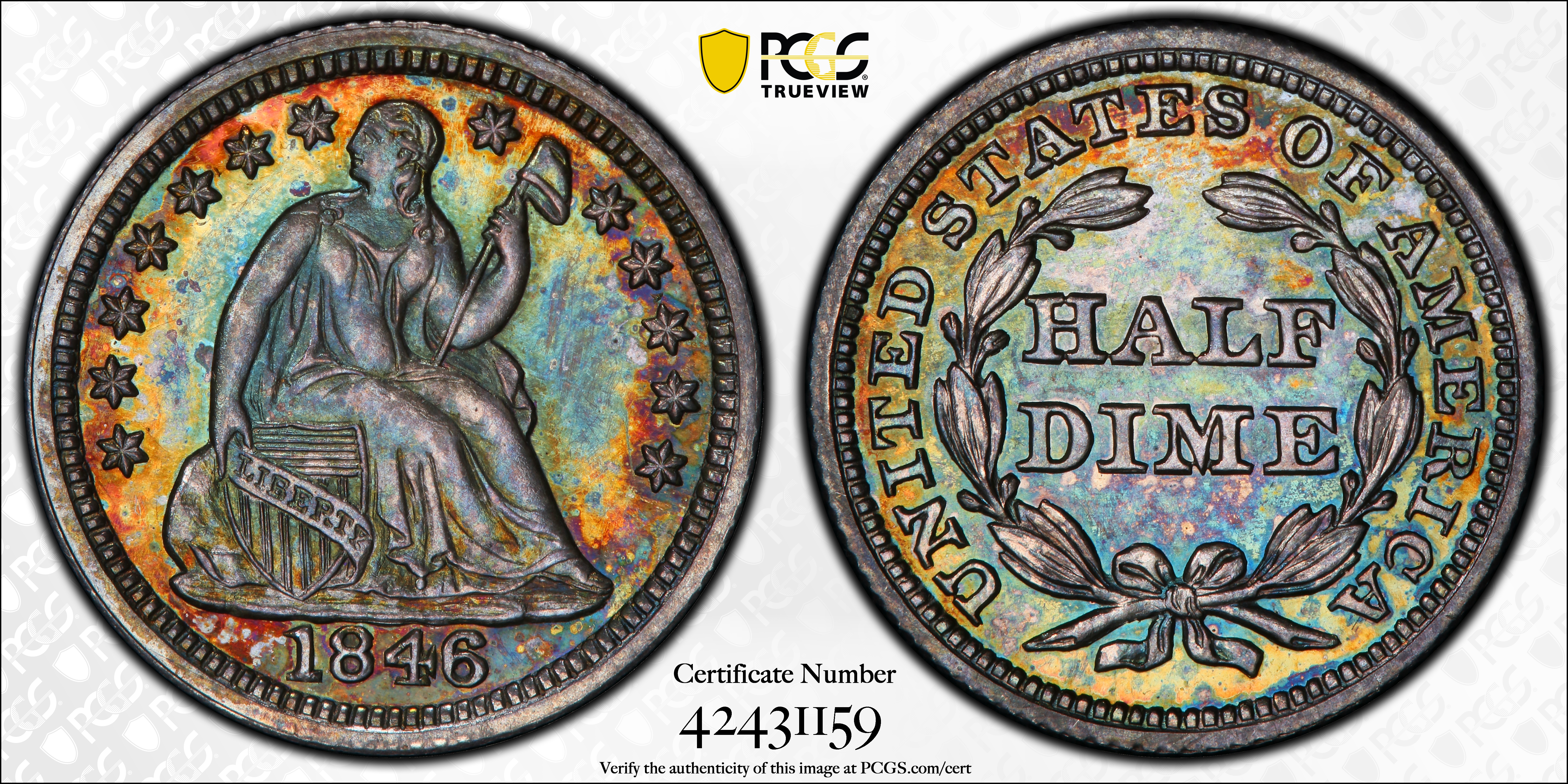 image for: 1846 Liberty Seated Half Dime. Proof-64 (PCGS).�CAC.