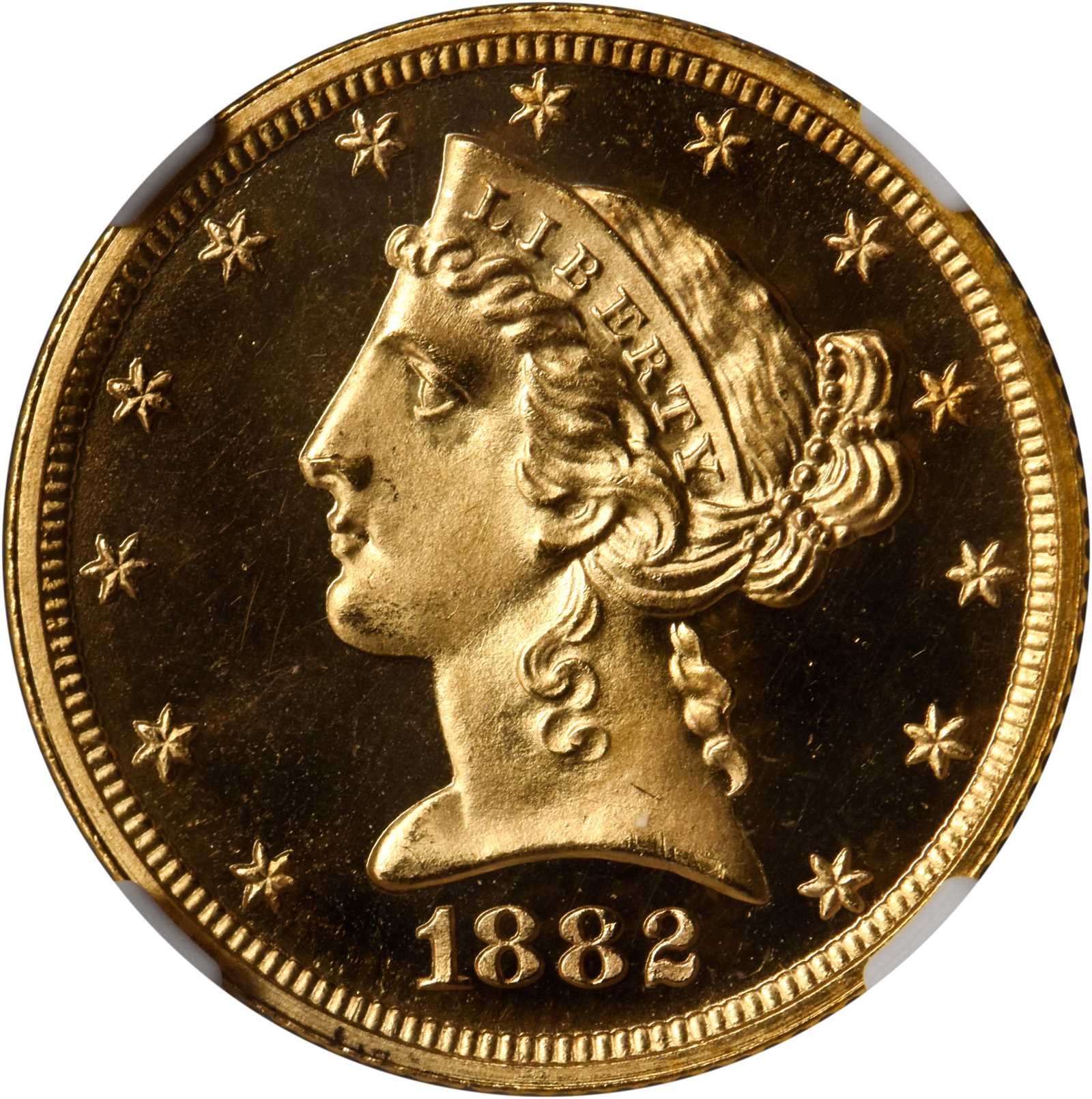 image for: 1882 Liberty Head Half Eagle. JD-1, the only known dies. Rarity-6. Proof-66+ Ultra Cameo (NGC).