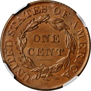 image for: 1827 Matron Head Cent. N-5. Rarity-2. MS-61 BN (NGC).